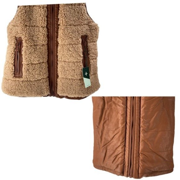 Tuckernuck NEW Reversible Brown Leather and Shearling Sherpa Beckham Vest Size L - Picture 8 of 10